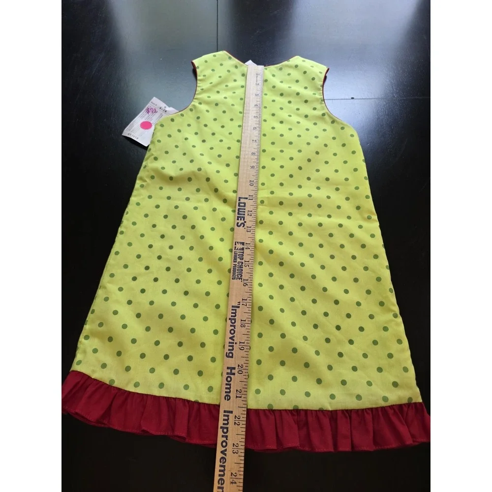 NWT Rosalina Collections Girls 3T Reindeer Christmas Jumper Dress Lime Polka Dot